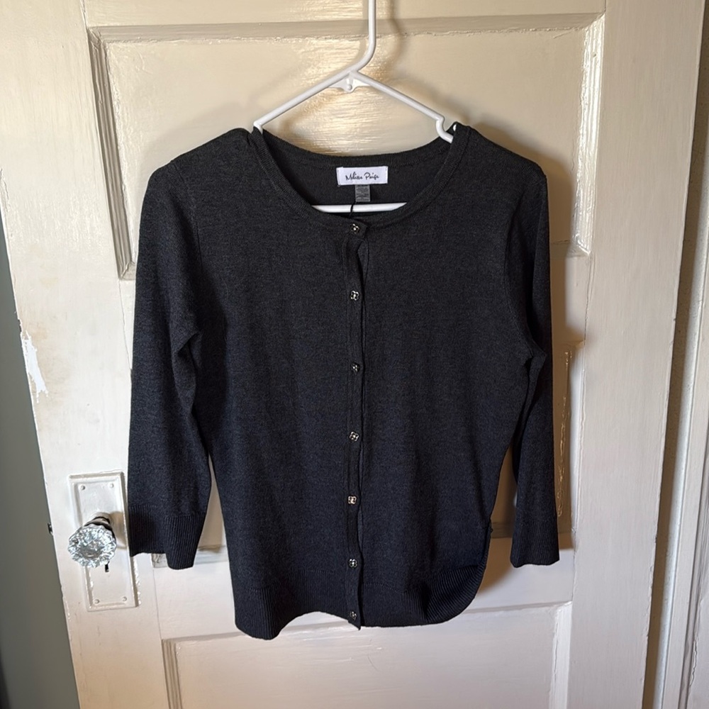 Melissa Paige Medium Dark Gray Button Front Cardigan size M